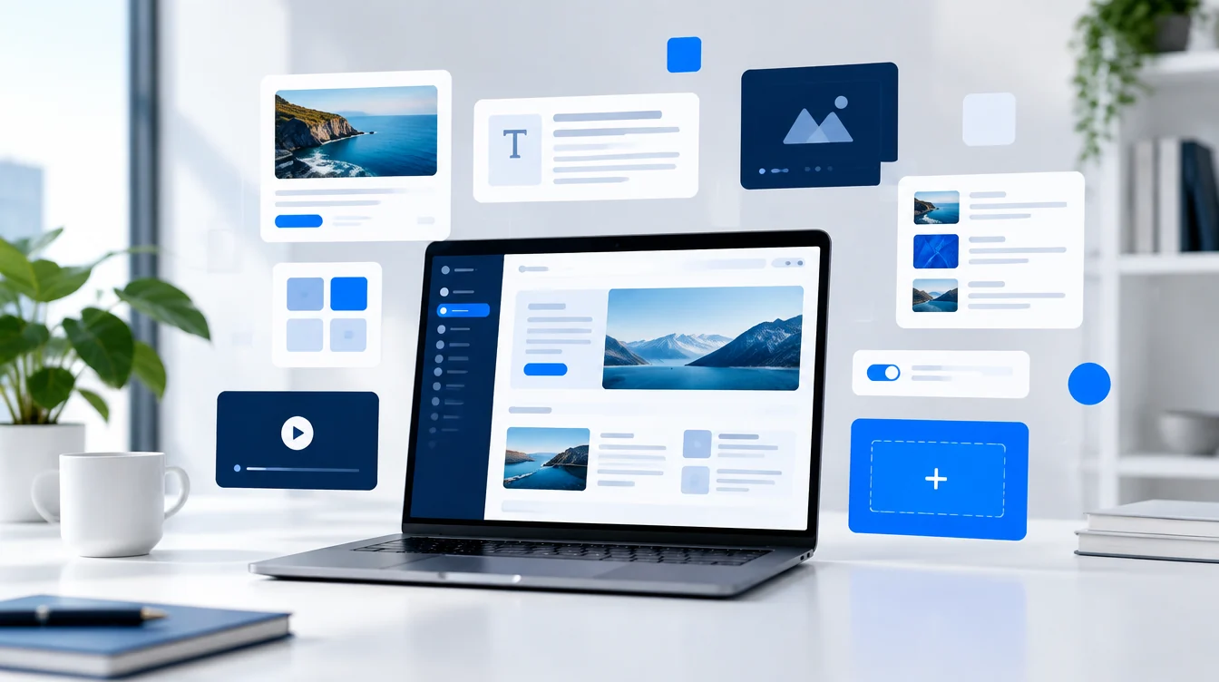 Modulair contentmanagement systeem op laptop met flexibele contentblokken
